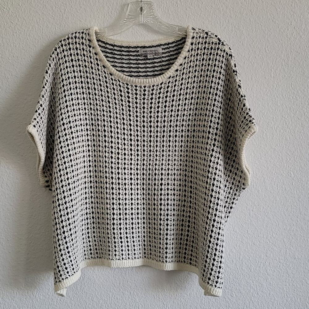 WORLD MARKET Sweater Oversized Knit Boxy Pullover Poncho One Size Navy & White